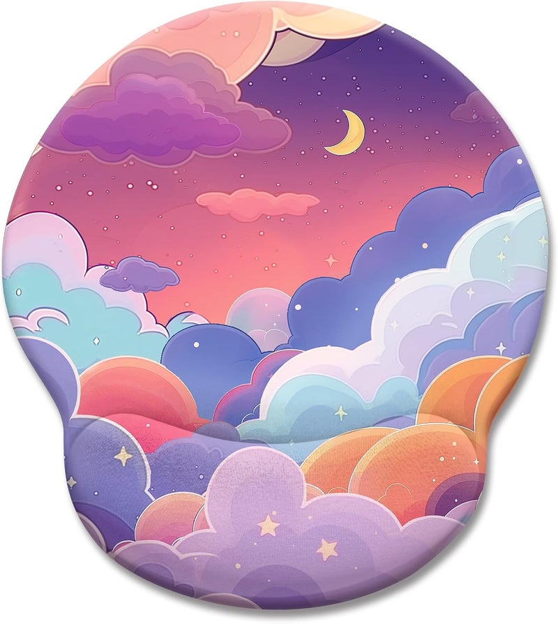 LIMKRIAN Purple Mouse Pad with Wrist Rest, Cloud Ergonomic Mouse Pad Wrist Support with Non-Slip Pain Relief PU Base, Kawaii Computer Mousepad, Cute Purple Office Desk Accessories Decor Supplies - Image 1